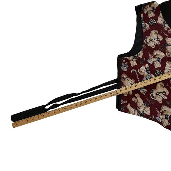 Bobbie Brooks Woman Christmas Teddy Bear Vest β Burgundy Tapestry Holiday Print - Picture 13 of 13